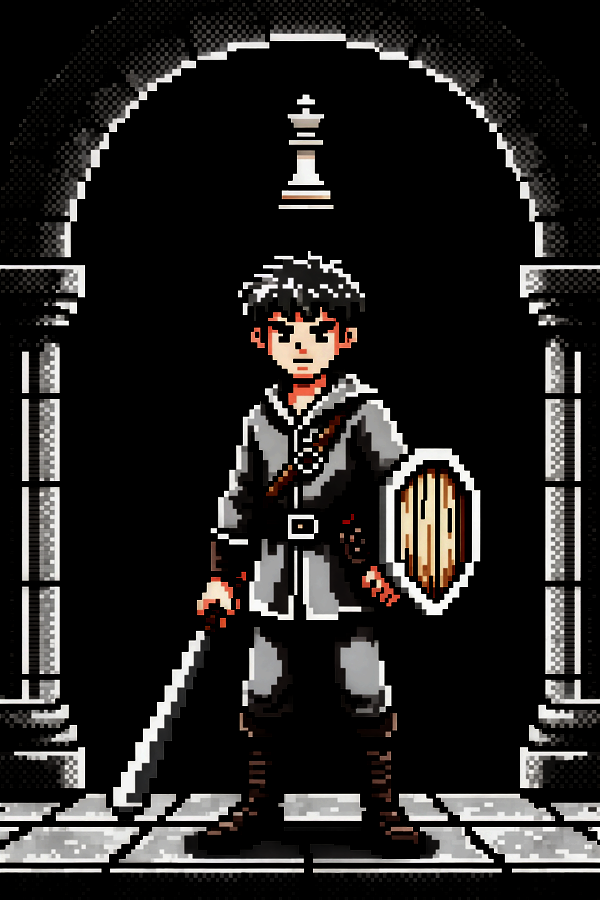 A Rookgaard newbie with a club and a wooden shield, a rook sign floating over his head